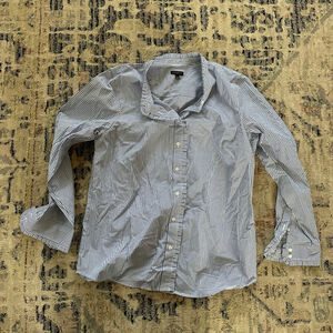 Women's Talbots Blue White Striped Button Down Shirt L